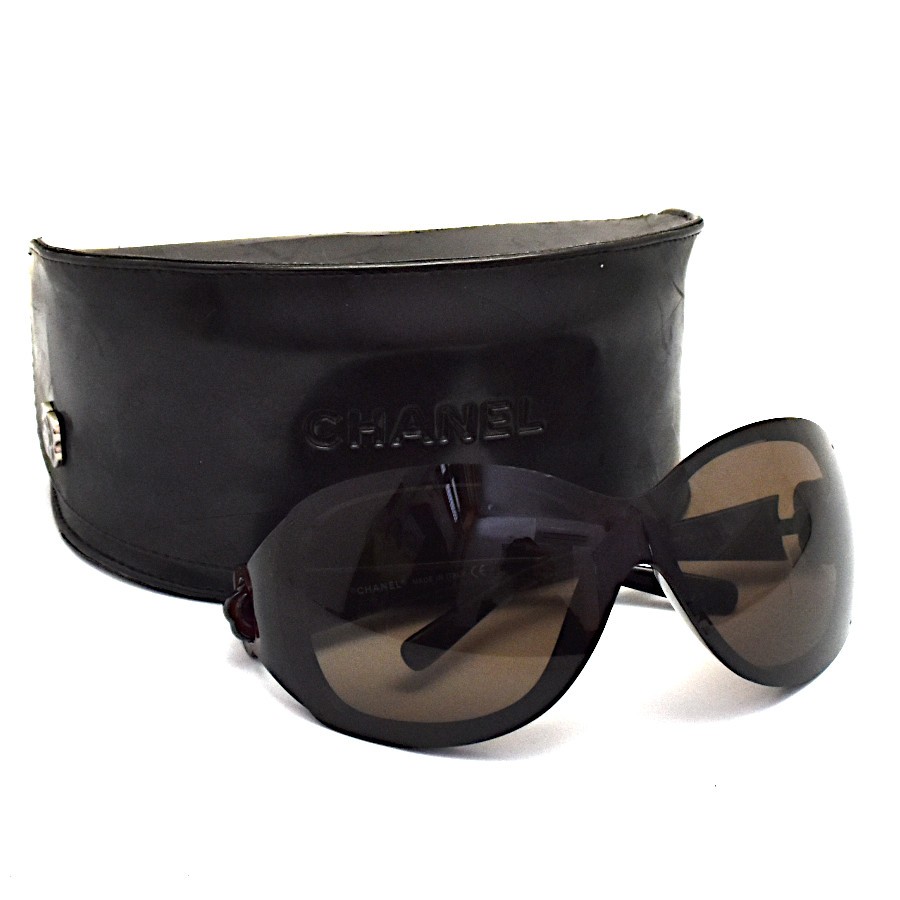 Vintage Chanel Camellia Coco Mark 6032 Oversized Brown Sunglasses for Women