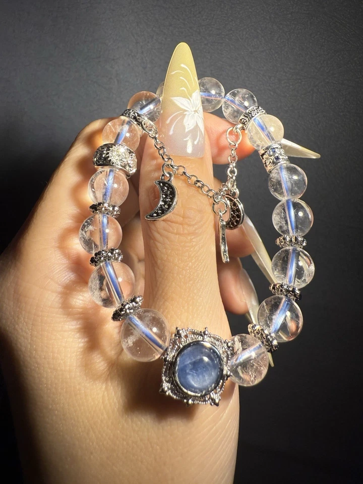 Pulsera única de cristal transparente de alta calidad de 9,2 mm con dije de cianita azul Foto 3 de 4