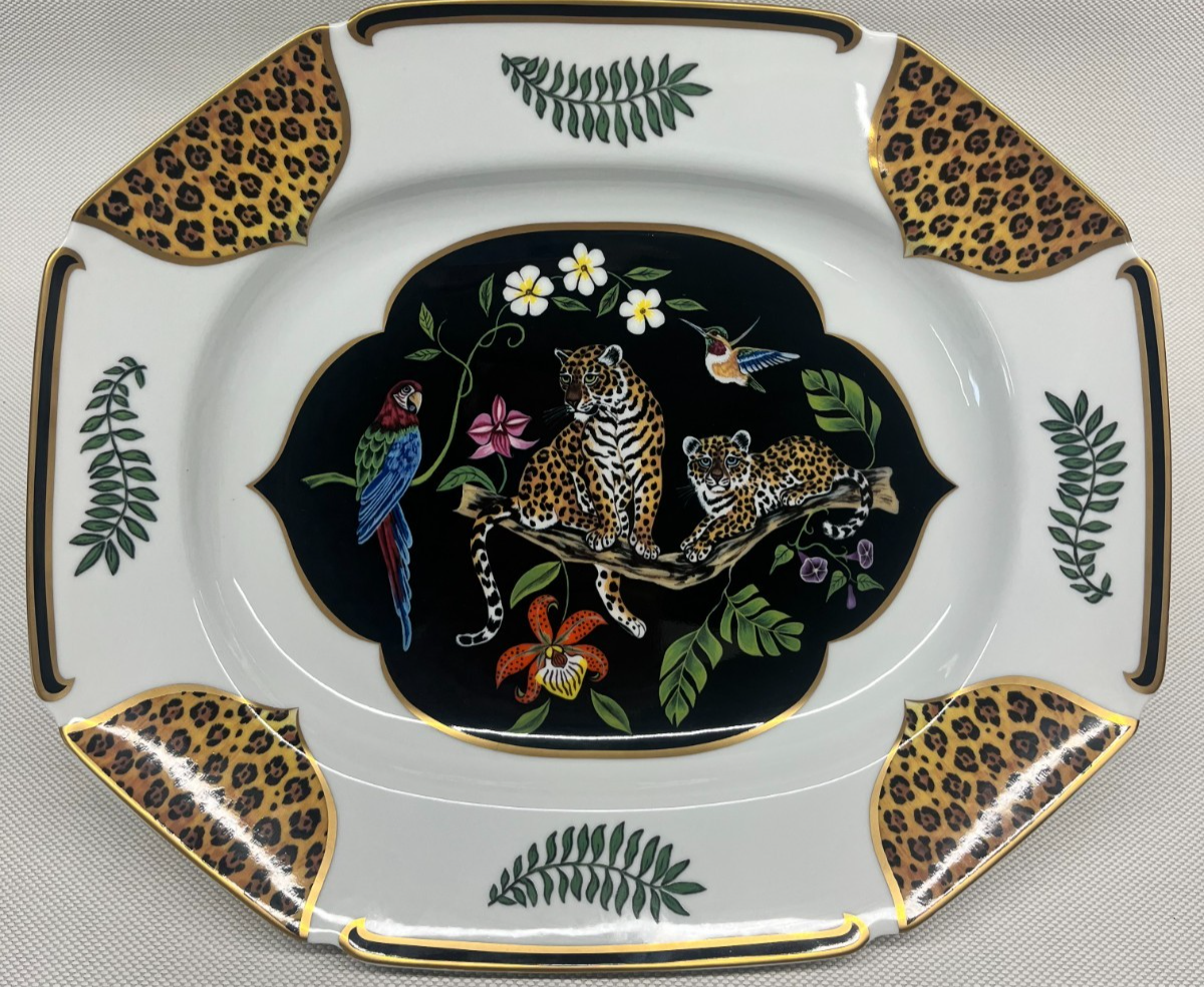 希少　レア　LYNN CHASE リンチェイス　ジャガージャングル中皿　4枚 Lynn Chase Designs Jaguar Jungle Porcelain Platter Multicolor