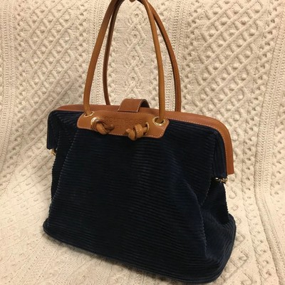 Courreges Woman pouch handbag Navy magnet Genuine Leather Vintage authentic FS