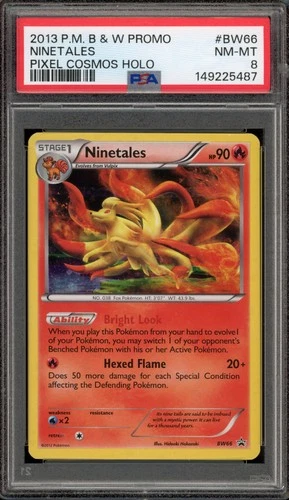 Pokemon Ninetales Black & White Pixel Cosmos Holo Promo BW66 PSA 8