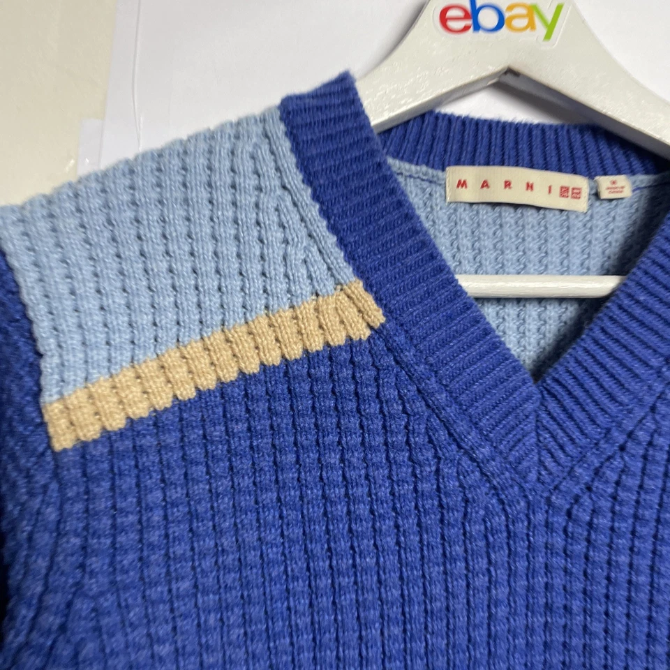 Suéter Marni Uniqlo Mujer Medio Azul Beige Bloques de Color Tejido Pullover Lana Foto 3 de 4