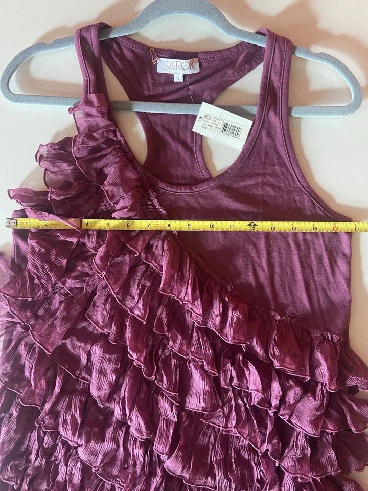 LaRok 覆盆子丝绸褶皱正面和混合棉比赛背面连衣裙小号全新带标签 — 第 3/4 张图片