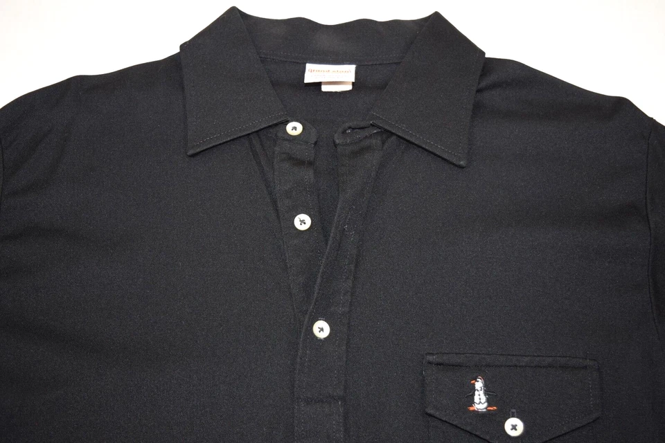 Camisa Pingüino De Colección Grand Slam Munsingwear Talla XS/S 70s Negra Polo Bolsillo con Solapa Foto 4 de 4