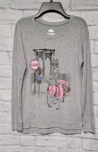 JUSTICE GIRL 12 ROSE GOLD SHIMMER GRAY BICYCLE DOG NEVER STOP LOVING SWEATER TOP - Picture 3 of 15