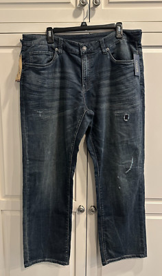 NWT Buffalo David Bitton Mens 36x30 Distressed Denim Jeans Relaxed Straight $109