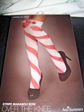Ann Summers Stripe Marabou Bow Over Knee Stockings Red White festive Size l/xl