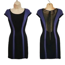 Guess Color Block Mesh Back Pencil Bodycon Mini Dress Black & Purple Size 2