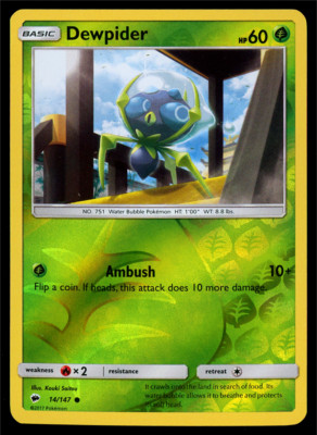 Pokemon Card Burning Shadows Dewpider 14/147 Reverse Holo Common - NM