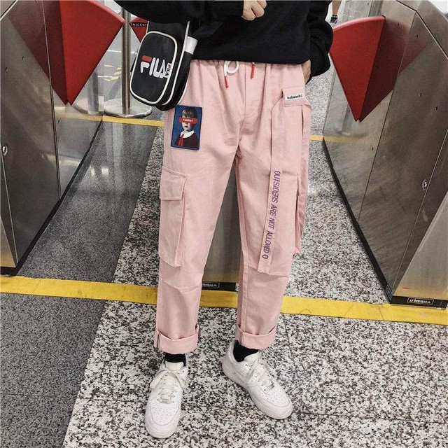 Men women Joggers Ribbons Letter Embroidery Casual Trousers Popular Cargo Pants