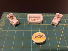 4 Pieces Vtg White Porcelain Dollhouse Furniture Japan Floral Design miniture