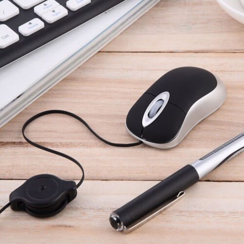 Mini Retractable Cable USB Wired Mouse Travel Optical Computer Mice GF0 - Picture 1 of 5