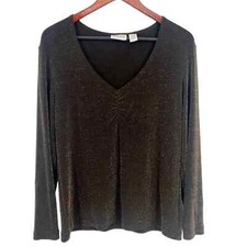 Chico's Travelers Womens Size 2 or Large Sparkly Gold Black Blouse Shirt Top 