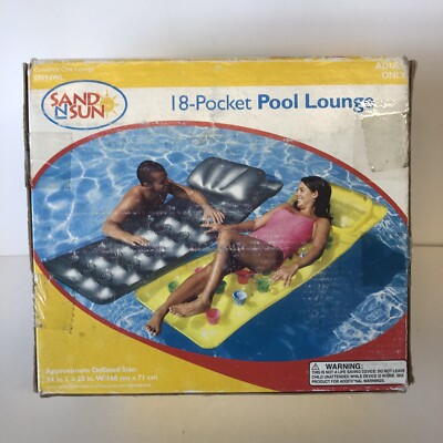 Vintage Sand N Sun 18 Pocket Pool Lounge Inflatable Pool Float 74''x 28'' NIB Grey