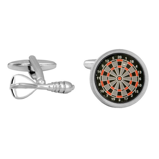 Mens Cufflinks Dart and Dartboard Rhodium Plated Boxed 901068