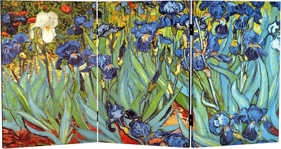 Van Gogh Double-Sided Canvas Folding Screen - Irises & Starry Night 3 Panels