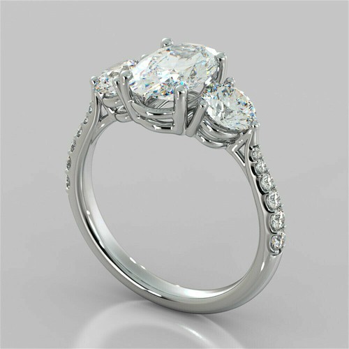 Oval & Round Cut 3.40Ct Diamond 14K White Gold Bridal Ring Set Simulated Size 7 - Picture 6 of 7