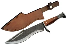 13.75" Hand Forged Leaf Knife With Leather Sheath Wooden Handle