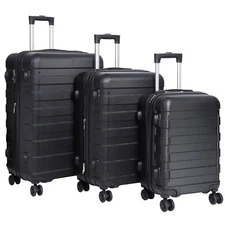 3-Piece Hardside Expandable Spinner Luggage Set Suitcase ABS Trolley in Black