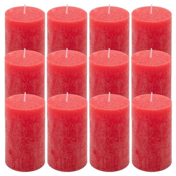 12Er Set Rustik-Kerze Rot HöHe 11,5 Cm Ø 6,8 Cm Lange Brenndauer Rund-Kerze-image