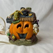 Vintage Hand Painted Lighted Porcelain Halloween Pumpkin House