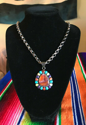 Sterling Silver Gemstone Opal Spiny Oyster Pendant AGI Necklace Kenneth Jones