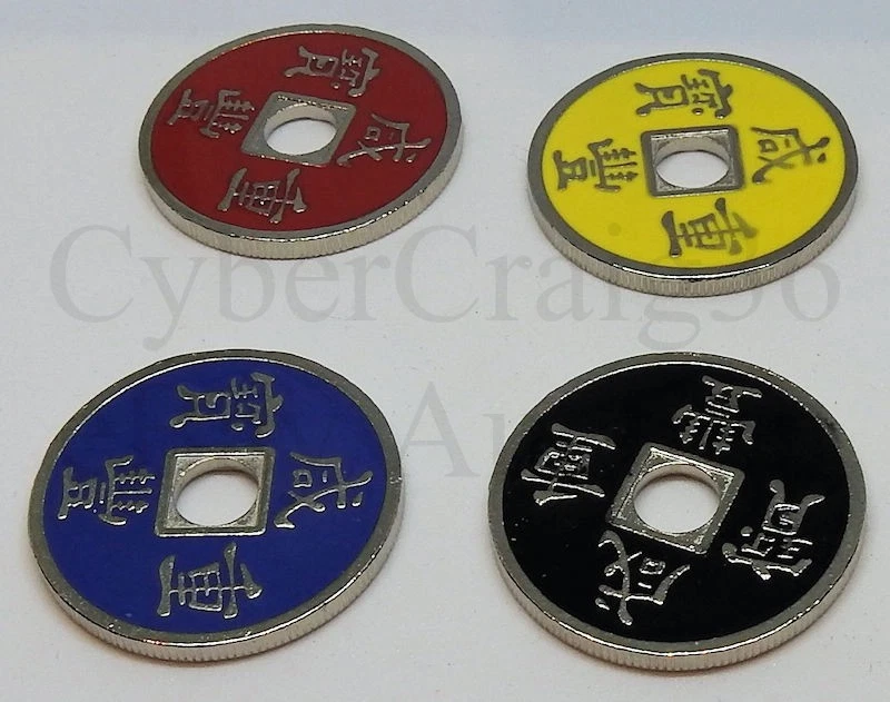 CHINESE COIN OR SHELL RED YELLOW BLACK BLUE PALMING HALF DOLLAR 30cm MAGIC TRICK - Image 2 of 2