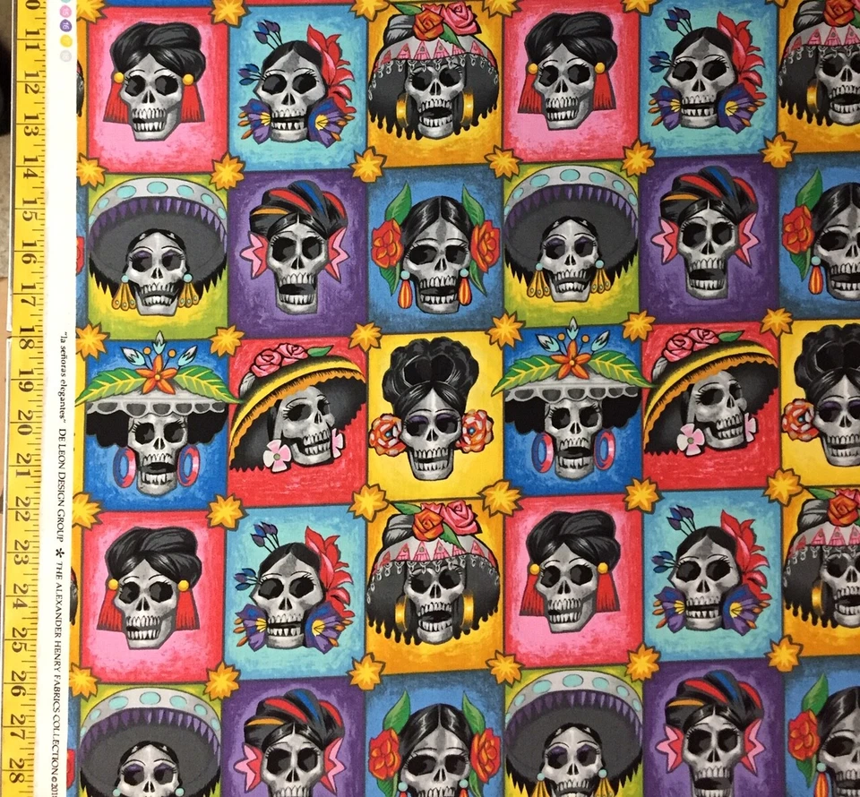 La Señoras Bright & Dark Alexander Henry Fabric Skulls Mexican Sugar - Image 3 of 4