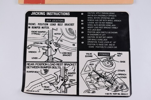 1972 Chevy Camaro Original Owners Manual and Jack Instruction Sticker For Trunk - Picture 11 of 12