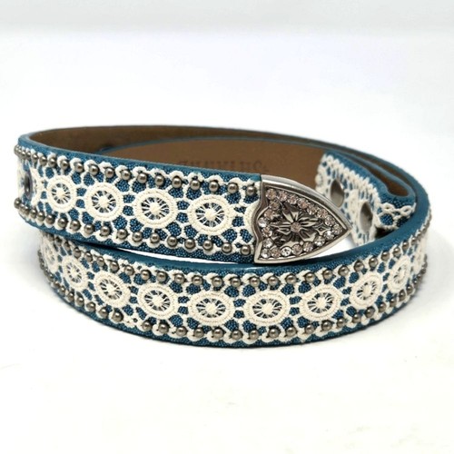 SHYANNE TEAL GREEN LEATHER BELT BEIGE LACE SILVER STUDS NO BUCKLE YOUTH GIRLS 22