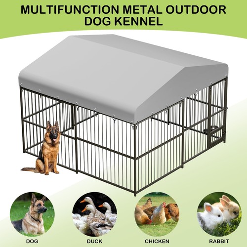 10x10x6 FT Outdoor Dog Kennel ,Large Metal Dog Playpen Dog House with Roof Cover - Picture 4 of 7