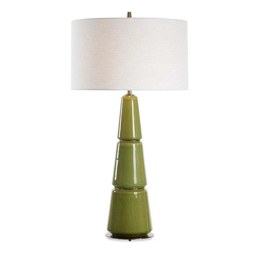 MENDELL MODERN TABLE LAMP CRACKLED MOSS GREEN CERAMIC UTTERMOST 30502 - Picture 2 of 7