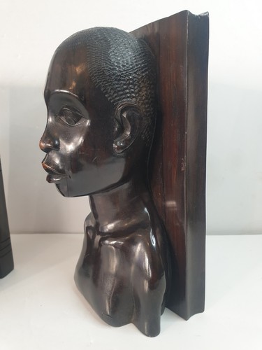 Pair Of Vintage Handcarved Ebony Bookends African Man & Woman Busts - Picture 16 of 21