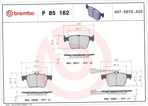 Brake Pad Set, disc brake BREMBO P 85 162 for A3 Sportback (8VA, 8VF) 2.5 2015- - Picture 6 of 6
