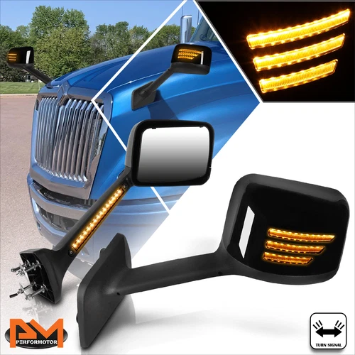 For 18-24 International Harvester MV607 Sequential LED Signal Side Hood Mirrors
