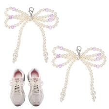 2 Pcs Pearl Bow Shoe Charm Pearl Beads Bowknot Shoe Decoration, Purple