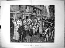 Original Old Antique Print Reading The Decree Brittany 1793 Street Scene 1878