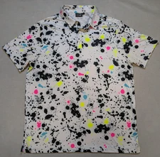 Sunday Swagger Shirt Mens Large White Paint Splatter Polo Golf Performance Neon
