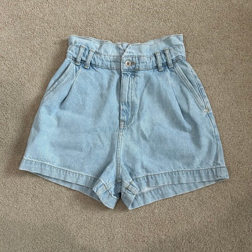 Zara Light Wash Blue High Waist Paperbag Denim Shorts Chic Trendy Size S - Picture 1 of 3