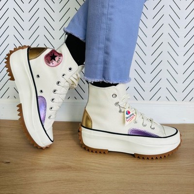  Converse Run Star Hike Hi Platform 9.5 Women Shoes Beige Purple Sneaker A09796C