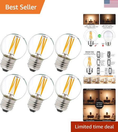 6-Pack Soft Warm White Dimmable E26 LED Bulbs, 6W G16.5, Vintage Edison Style
