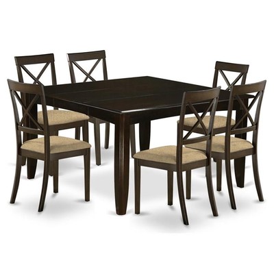 East West Furniture Parfait 7-piece Dining Set with Linen Seat in Cappuccino
