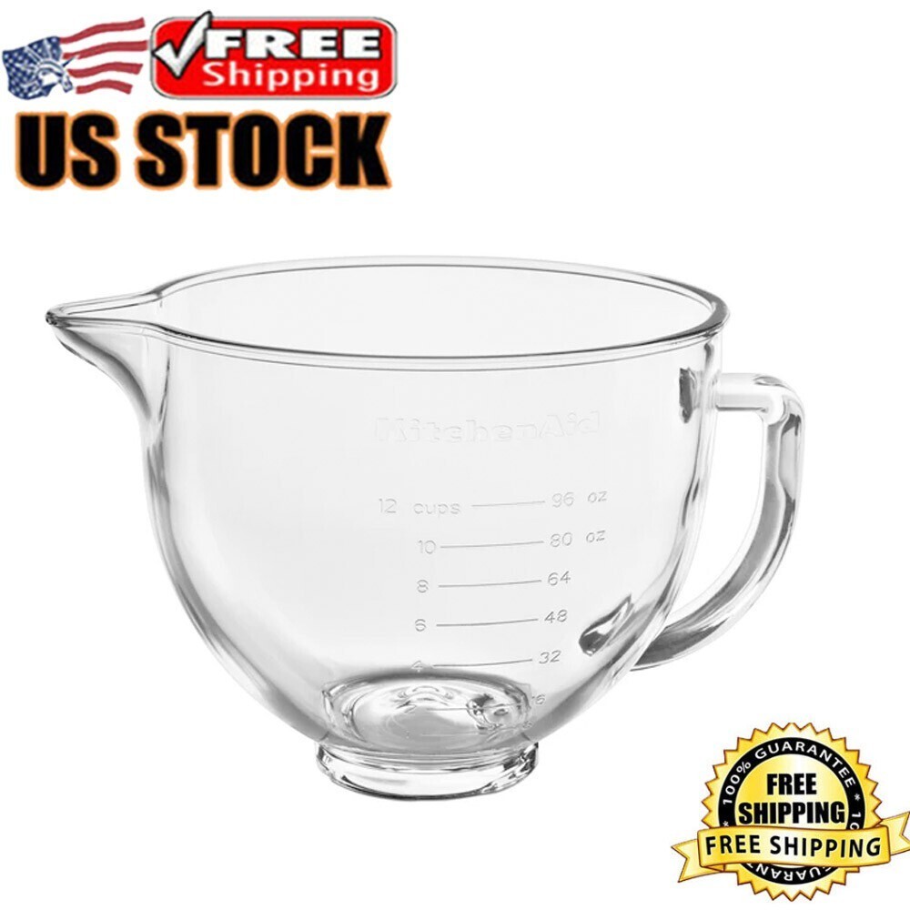 Glass Bowl W/ Pouring Spout Tilt Head Measurement Markings Kitchen Home 5 Qt New
