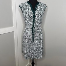 Floral Button Front Sleeveless Dress, size Small Green White Ditsy Print