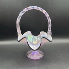 Fenton Intaglio Iridized Dusty Rose Pink Crest Basket - Signed George Fenton 03