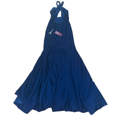 NEW Abby Paris Maxi Dress Sz 2 Blue Glitter Formal Racerback Flared Gown Liu NWT