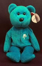 TY Beanie Baby - Retired - Erin the Bear - Green - Shamrock - 1997 - ABA3