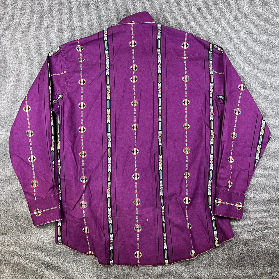 Camisa Wrangler De Colección Para Hombres XL Púrpura Azteca Perla A Presión Occidental Manga Larga Años 90 Foto 3 de 4