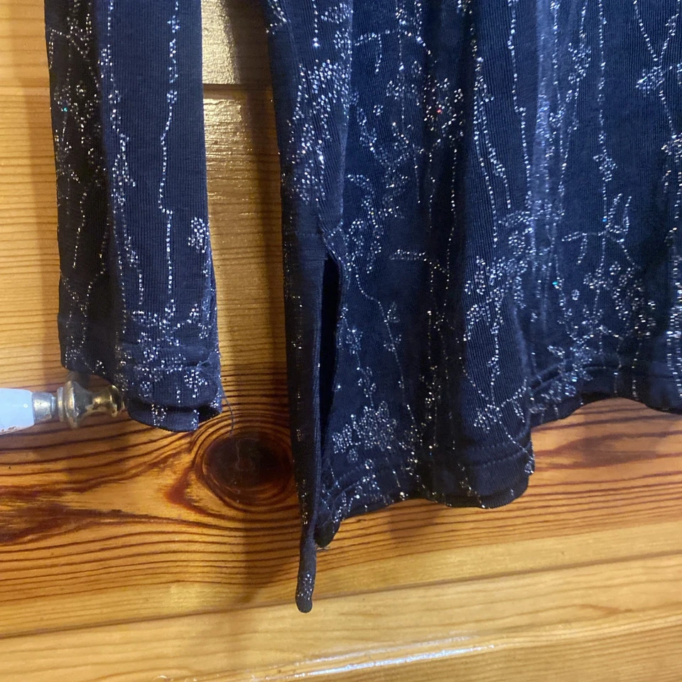 复古女式刺绣黑色闪亮上衣 L 码装饰异想天开仙女 — 第 4/4 张图片