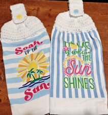 Crochet Top "Soak/Home" Full Hanging Kitchen Dish Towels 2 